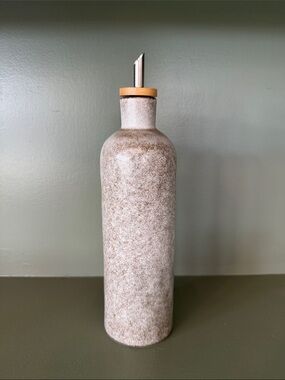 World Market Speckled Grey/Beige Ceramic Oil Dispenser with Spout